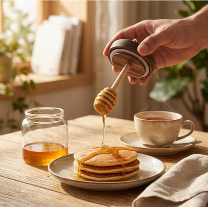 12 Oz Honey Jar with 2 Wooden Dippers and Lid,Honey Pot Dispenser,Clear Glass Honey Container for Home Kitchen,Store Honey and Syrup,Easy to Clean