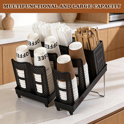 Tirifer Cup and Lid Holder, Disposable Paper Cup Dispenser with Stand, 6 Slots Coffee Cup and Lid Storage Organizer for Coffee Station Bar Office Home Countertop Breakroom Restaurant
