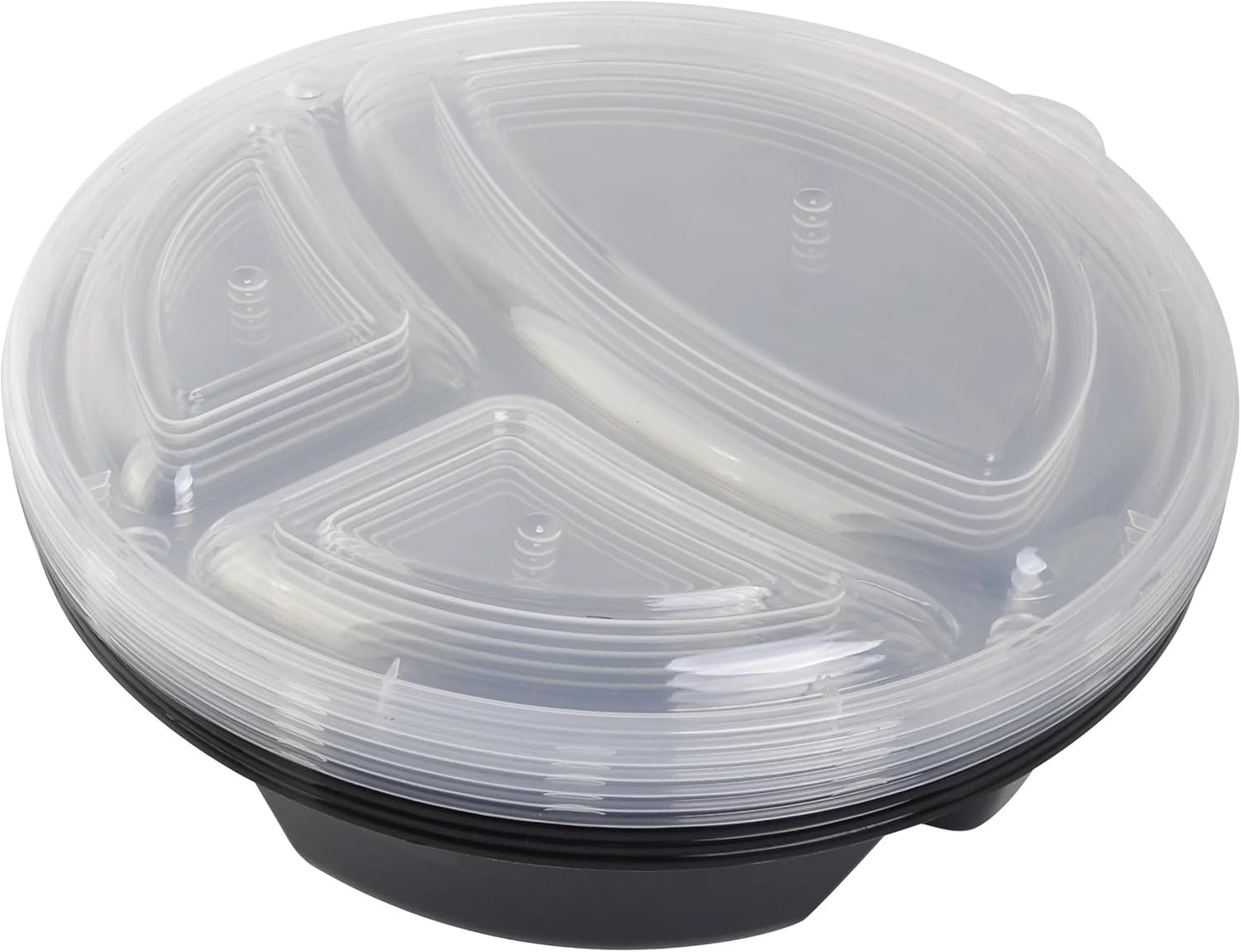 3-Compartment 1L Round Meal Prep Food Storage Container, 5 Pack - Airtight Leak-Proof, BPA-Free Microwave Safe, Stackable Reusable for Portion Control, Lunch & Leftover Storage
