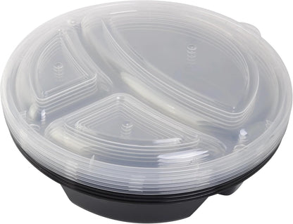 3-Compartment 1L Round Meal Prep Food Storage Container, 5 Pack - Airtight Leak-Proof, BPA-Free Microwave Safe, Stackable Reusable for Portion Control, Lunch & Leftover Storage