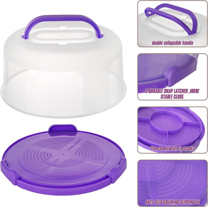 Zoofen Cake Carrier with Handle 10in Cake Stand Holder Round Container for 10in or Less Size(Purple)