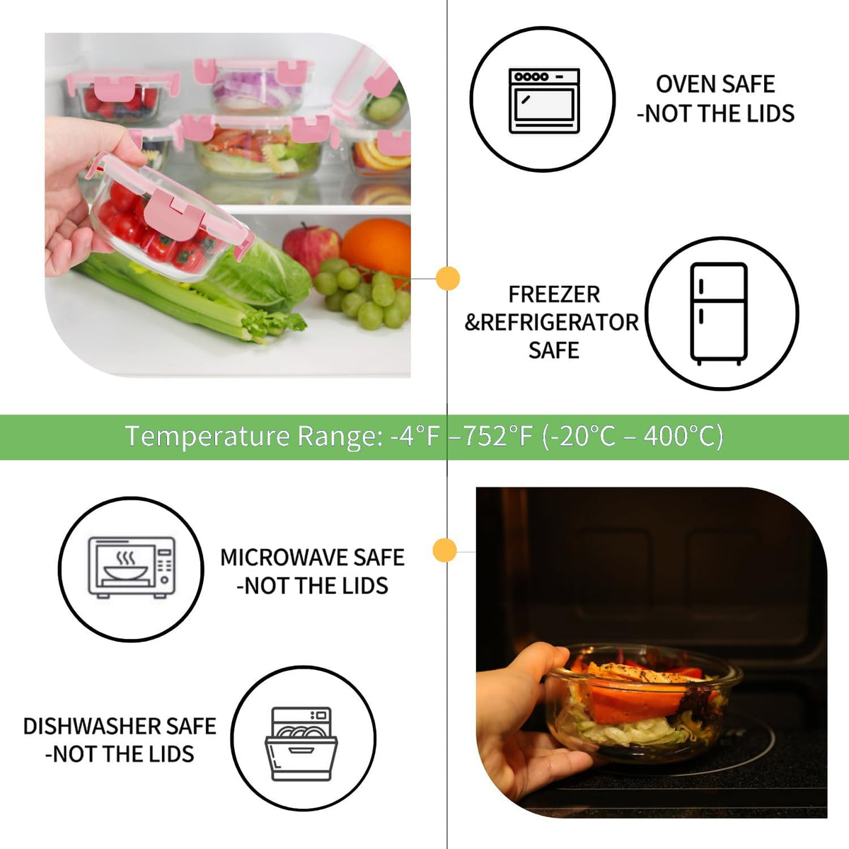 HOMBERKING 18 Piece Glass Food Storage Containers with Lids, Glass Meal Prep Containers, Airtight Lunch Bento Boxes, BPA-Free & Leak Proof, Oven, Freezer and Dishwasher Safe (9 lids & 9 Containers)