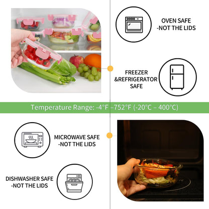 HOMBERKING 18 Piece Glass Food Storage Containers with Lids, Glass Meal Prep Containers, Airtight Lunch Bento Boxes, BPA-Free & Leak Proof, Oven, Freezer and Dishwasher Safe (9 lids & 9 Containers)