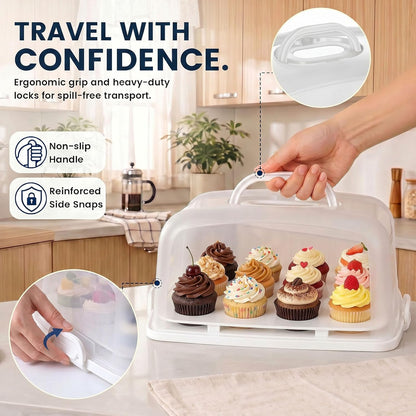 VGOODALL Cake Carrier with Lid and Handle, 12 Capacity Cupcake Holder for Muffin Pies Candies Fruits Snacks Desserts, Perfect for Sheet Cakes, Dishwasher Safe