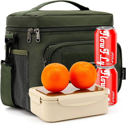 FlowFly Lunch Bag, Insulated Cooler, Thermal Lunch Box Tote with MOLLE/PALS Webbing, Adjustable Padded Shoulder Strap, for Tactical Men Women Adults and Boys Girls Kids (Cyan, Medium)