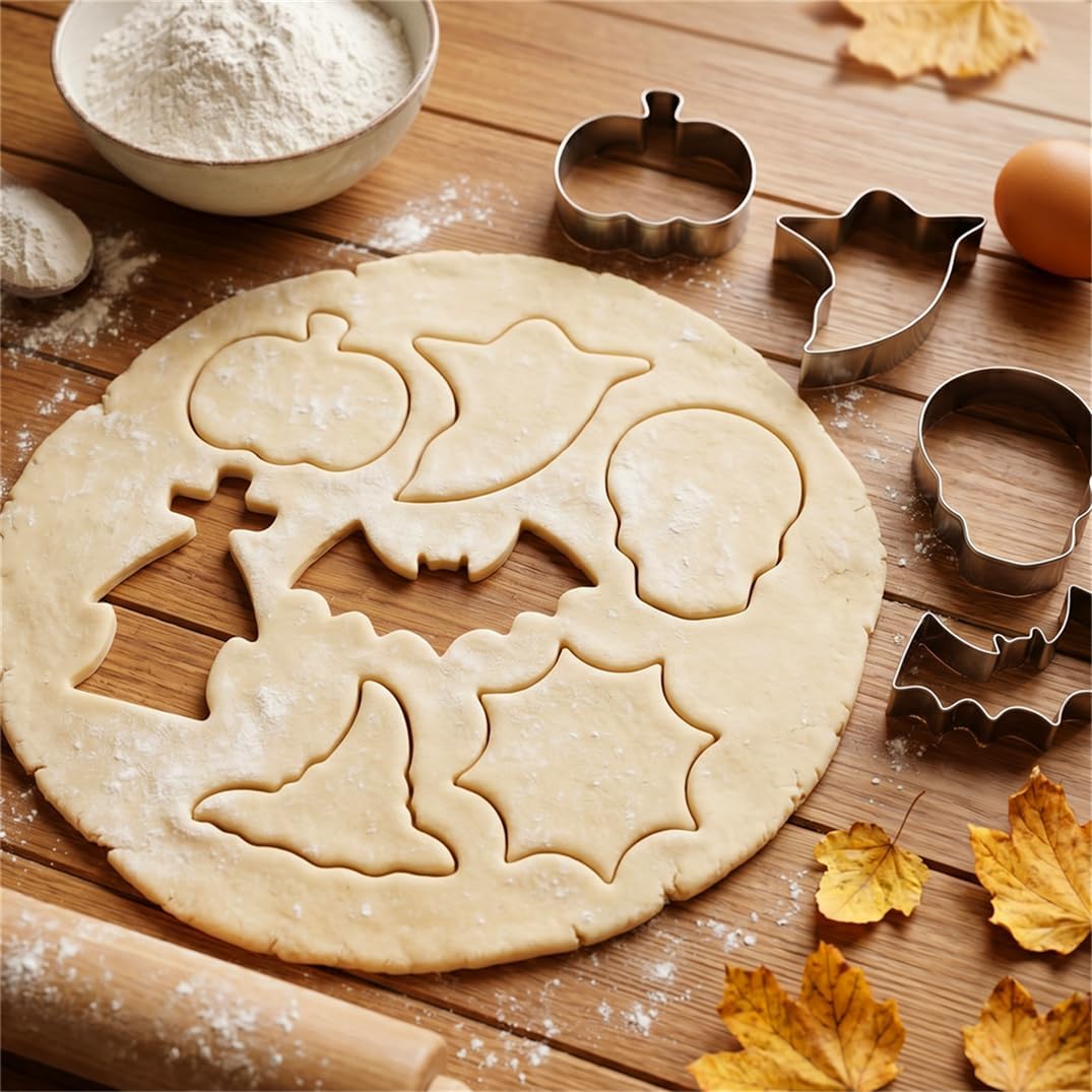 Halloween Cookie Cutters Set 9 Pieces, Metal Cookie Cutters Shapes - Bat, Ghost, Pumpkin, Cat, Witch's Hat, Spider, Spider Web, Skull, Tombstone, Stainless Steel Biscuit Molds for Party Decorations