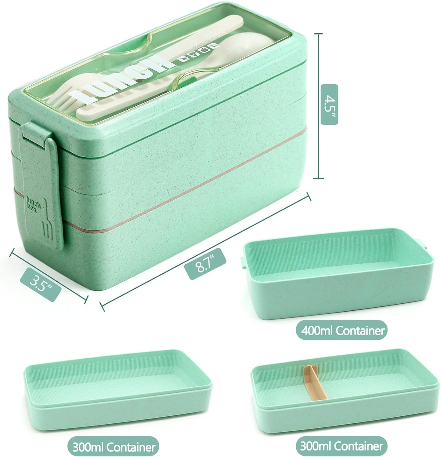 Bento Box Japanese Lunch Box Kit Leakproof Bento Lunch Box for Kids Adults Wheat Straw 3 Layer Stackable Lunch Containers with Compartment Eco-Friendly Meal Prep Containers (Beige)
