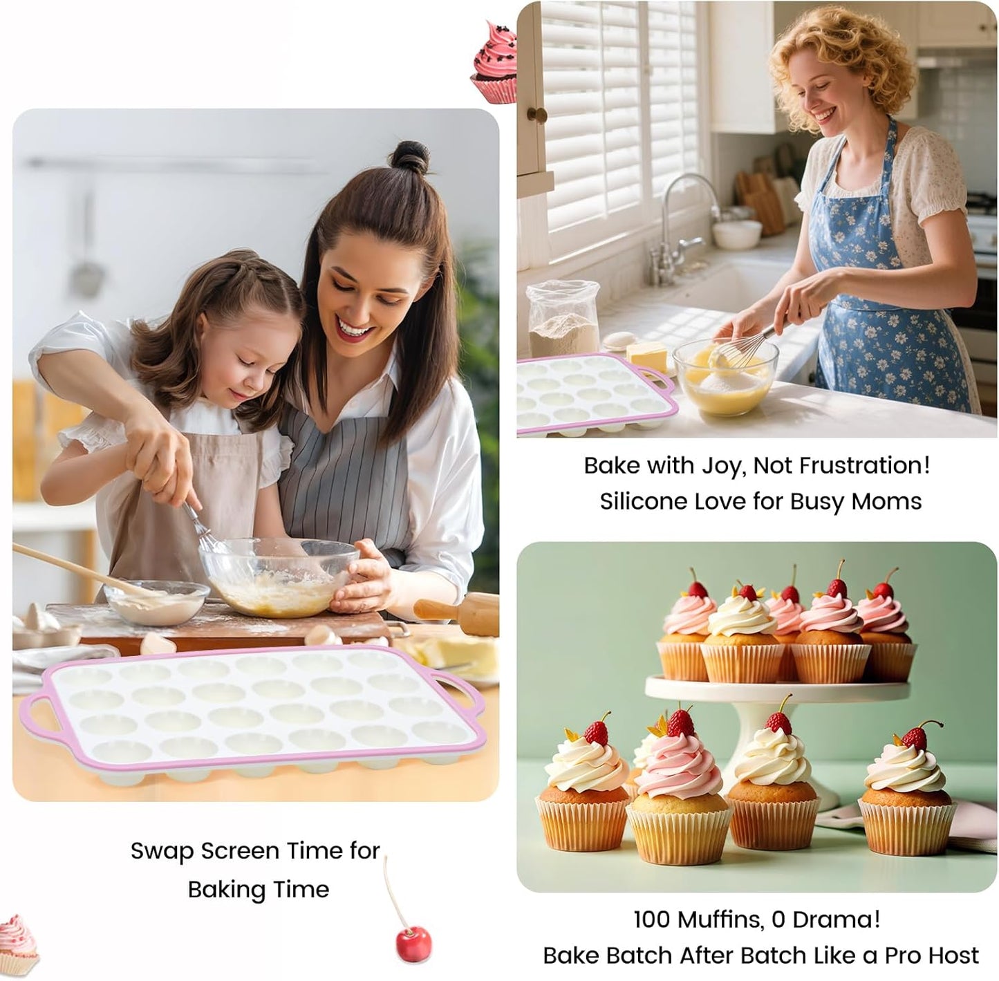 Silicone Muffin Pans for Baking 2 Pack, 2.6 Inch with Metal Reinforced Frame, Regular Size Nonstick Cupcake Pan 12 Cups for Baking Homemade Muffins, Dishwasher Safe BPA Free-Blue