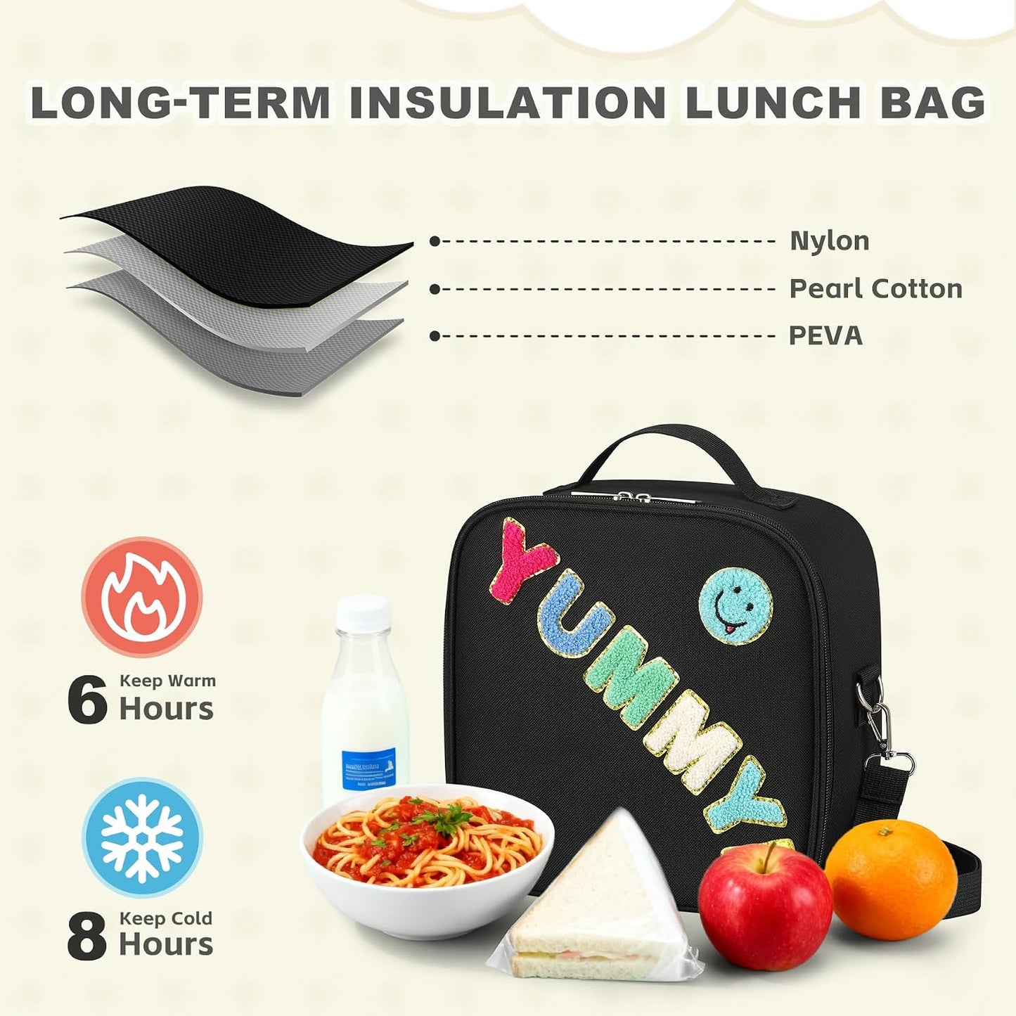 Kids Lunch Box for Kids Insulated Reusable Lunch Bag Tote Durable Children Leak-proof Lunchbox with Adjustable Shoulder Strap for School Daycare Travel Picnic (Navy - 3D Dinosaur)