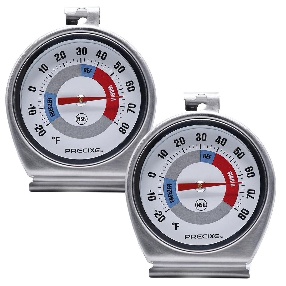 2.5 Inch Stainless Steel Fridge and Freezer Thermometer 2-Pack | NSF Certified | Hanging or Standing for Food Safety