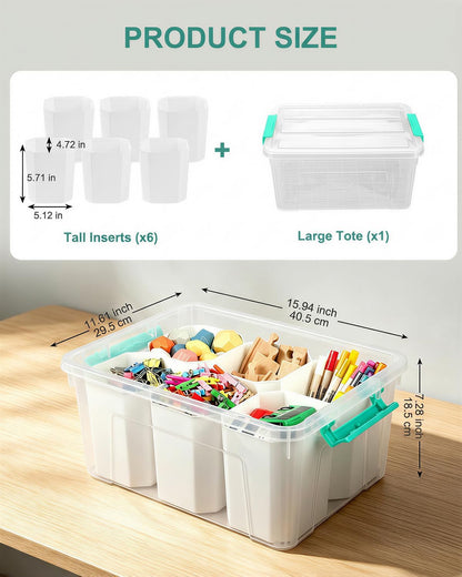 EOENVIVS Plastic Storage Bins with Lids 6 Pack, 7 Quart Storage Containers With Black Buckle Latch, Stackable Storage Organizers for Home Pantry Office Classroom Organization, Clear