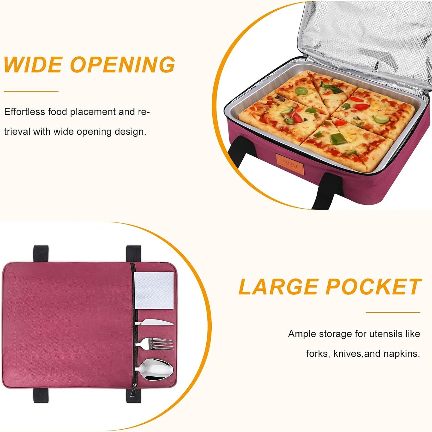 BBV Insulated Casserole Carrier for Hot or Cold Food, Food Warmer Bag Fits 9"x13" Baking Dish, Durable Nylon Leak Proof Food Containers for Travel, Potluck, Parties, Picnic, Cookouts (Beige)
