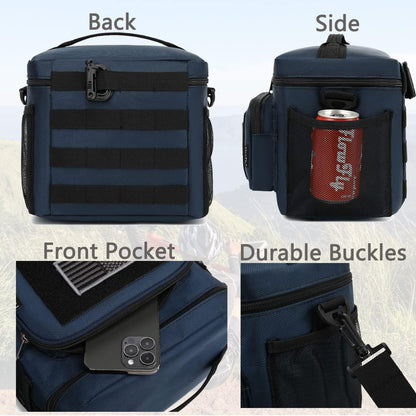 FlowFly Lunch Bag, Insulated Cooler, Thermal Lunch Box Tote with MOLLE/PALS Webbing, Adjustable Padded Shoulder Strap, for Tactical Men Women Adults and Boys Girls Kids (Cyan, Medium)