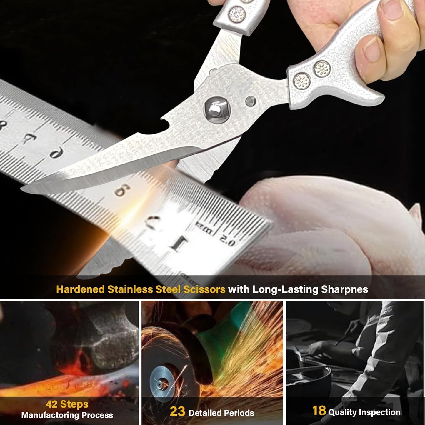 Heavy Duty Kitchen Shears, Food Grade Stainless Steel Scissors Design for Butchering Meats and Cutting Poultry Bones