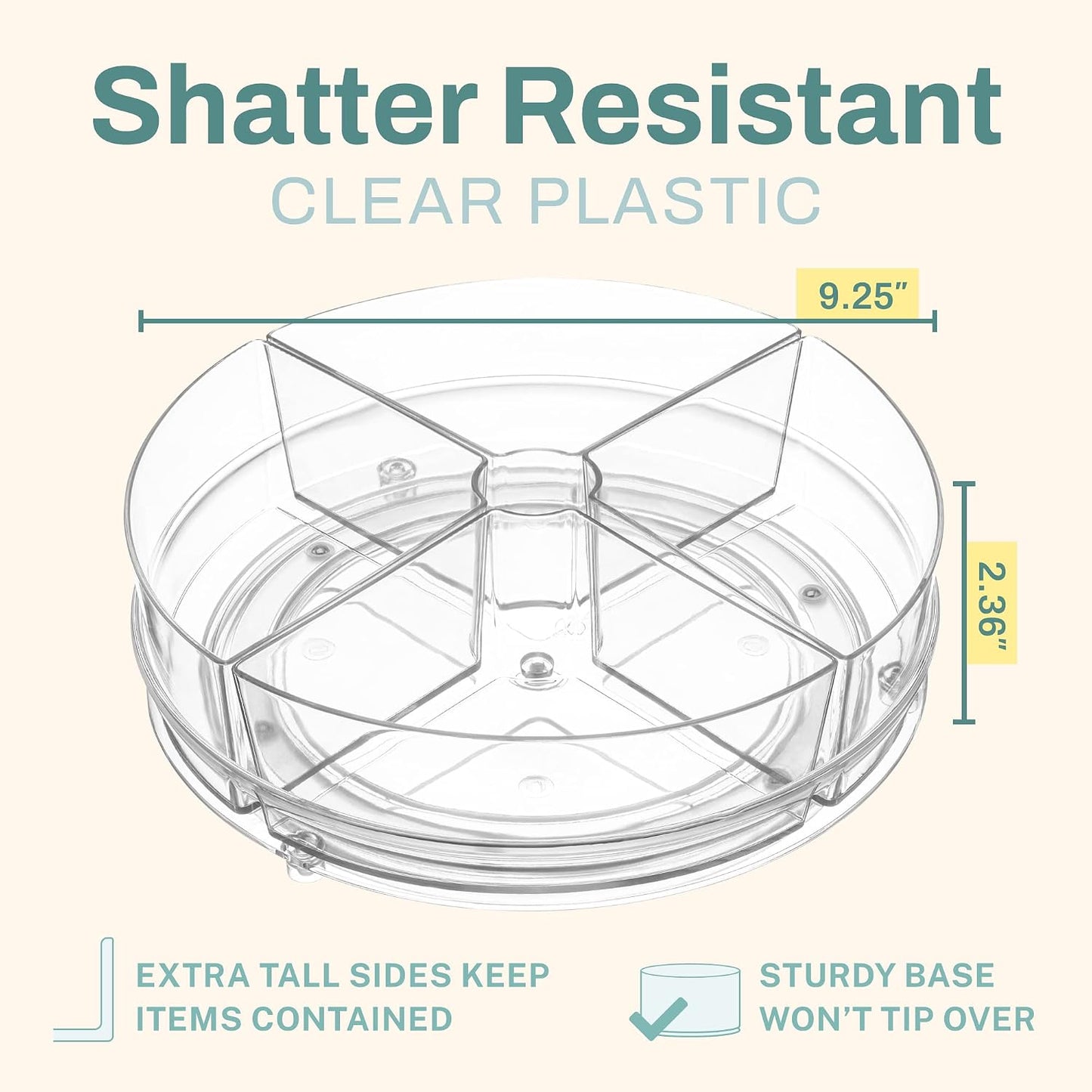Home Intuition Round Plastic Lazy Susan Turntable Food Storage Container for Kitchen (5 Removable Bin, 2 Pack)