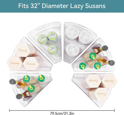 Oubonun Lazy Susan Organizers Set of 6, 11.6’’ x 10.2’’ x 4.1’' Plastic Transparent Kitchen Cabinet Storage Bins with Handle, 4.1" Deep Container, 1/8 Wedge - Food Safe, without BPA
