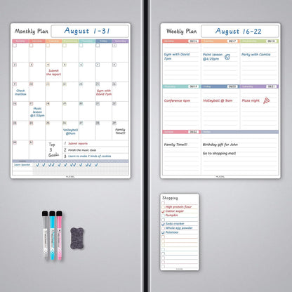 ALEZEL Magnetic Fridge Calendar Whiteboard, Dry Erase Refrigerator Calendar Set (3 Boards) - Magnetic Weekly Calendar for Fridge, Dry Erase Calendar, Grocery List White Board, 3 Markers + Eraser