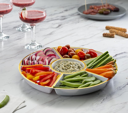 Plasticpro 6 Sectional Round Plastic Serving Tray/Platters Clear Pack of 2