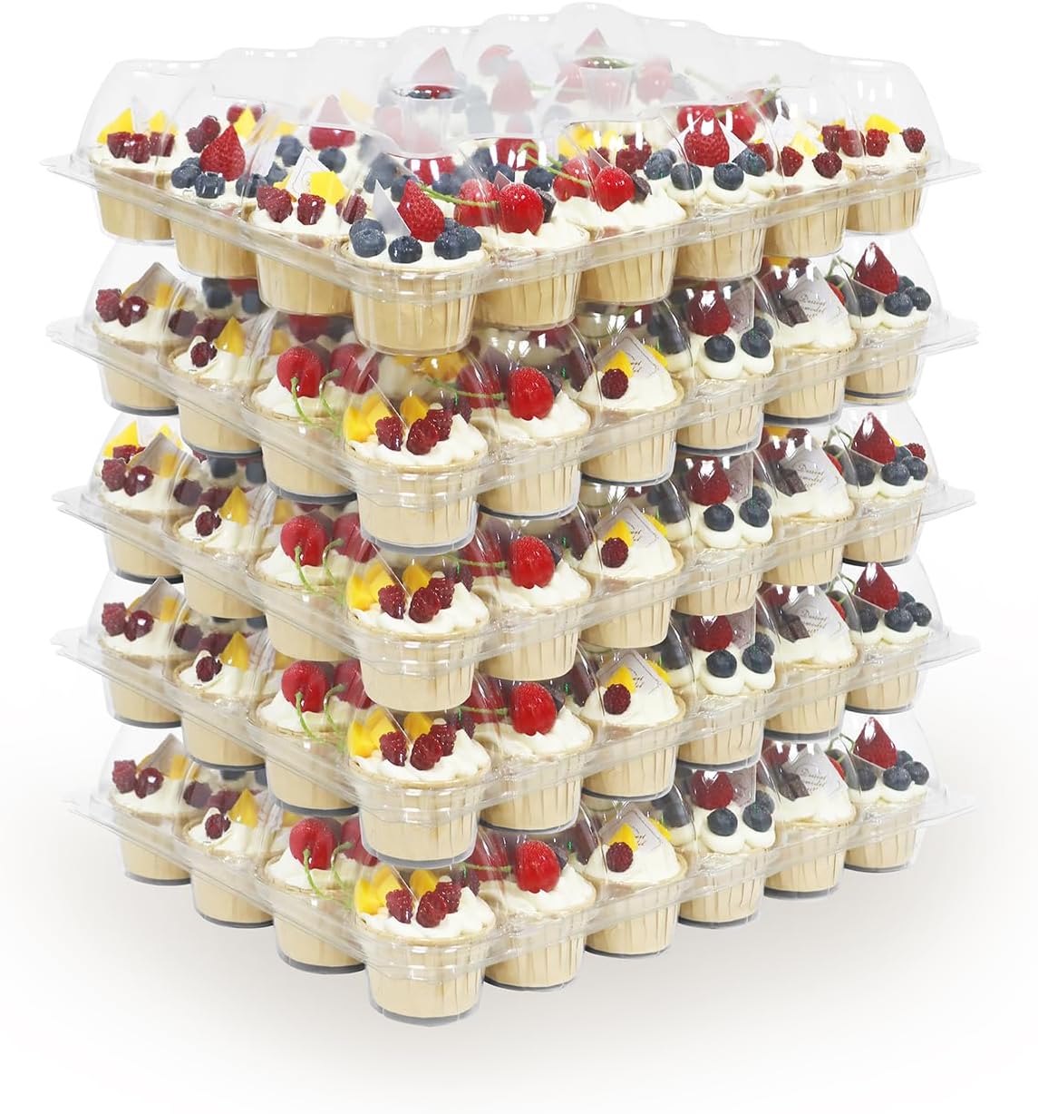 WIKDAY 24 Count x 10 Sets Plastic Cupcake Containers, Durable and BPA-Free Cupcake Holder with Lid for Easy Transport Storage, Stackable Clear Cupcake Carriers, Reusable Dessert Boxes