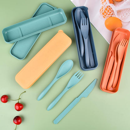 2 Sets Reusable Utensil Set with Case, Portable Plastic Spoons Fork Knife Camping Utensils for Lunch Box Accessories for Kids Adults Travel Picnic Camping Daily Use(Blue, Black)