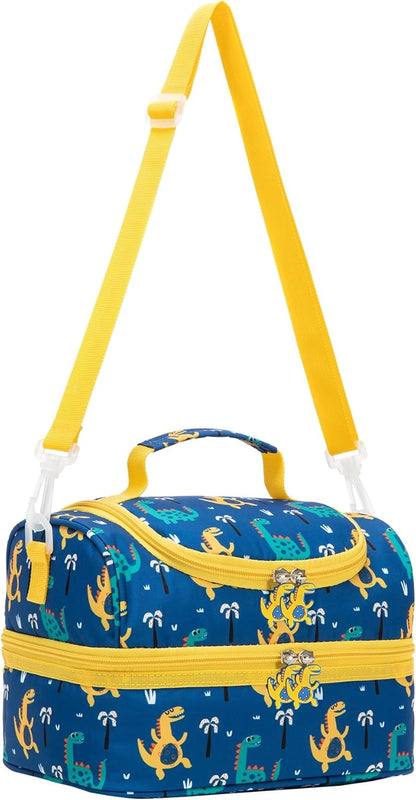 Insulated Kids Dual Compartment Lunch Bags Tote for Girls Boys Toddler School Picnic Food Cooler Thermal with Strap Lunch Boxes Blue Unicorn