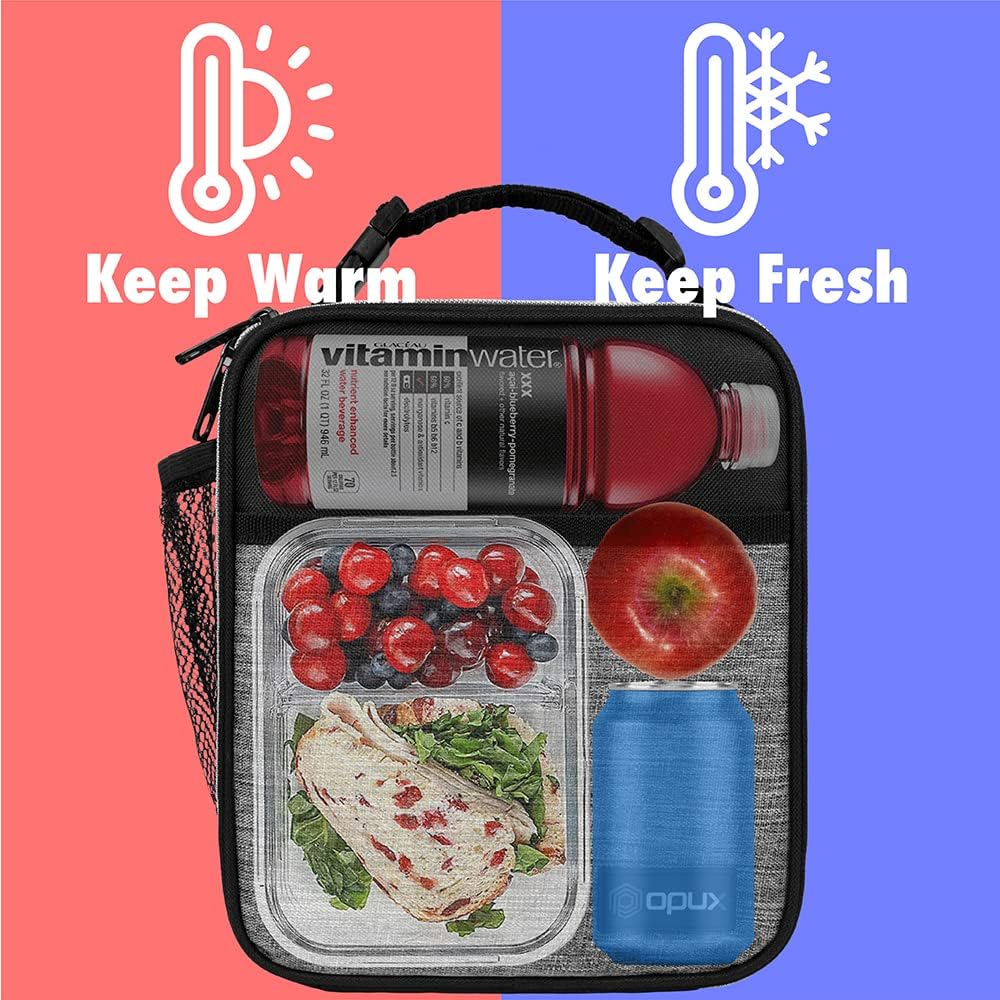opux Premium Insulated Lunch Box, Soft School Lunch Bag for Kids Boys Girls, Leakproof Small Lunch Pail Men Women Work, Reusable Compact Cooler Tote Lunchbox for Office Adult, Black