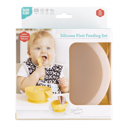 Bumkins Baby Bowl, Silicone Feeding Set with Suction for Baby and Toddler, Includes Spoon and Lid, First Feeding Set, Training Essentials for Baby Led Weaning for Babies 4 Months Up, Sage