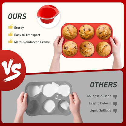 2 Pack 12 Cups Silicone Muffin Pan with Metal Reinforced Frame Regular Size Silicone Molds Cupcake Cake Baking Pans Cookie Baking Chocoflan Cupcake Mold Nonstick Muffin Tin Home Baking Supplies