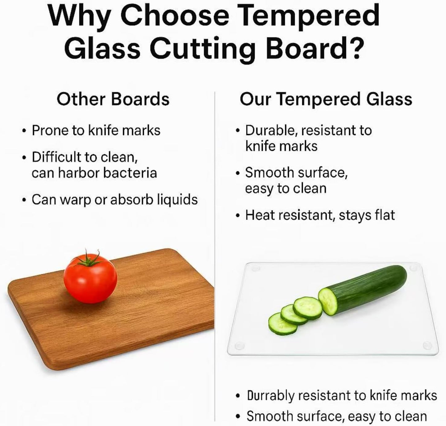 Set of 4 Tempered Glass Cutting Boards for Kitchen, Clear Chopping Board with Non-slip Rubber Feet for Countertop, Rectangle Chopping Block Long Lasting Shatter-Resistant Heat-Resistant, 2 Size