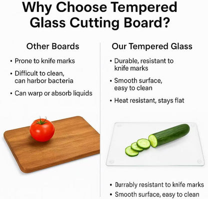 Set of 4 Tempered Glass Cutting Boards for Kitchen, Clear Chopping Board with Non-slip Rubber Feet for Countertop, Rectangle Chopping Block Long Lasting Shatter-Resistant Heat-Resistant, 2 Size