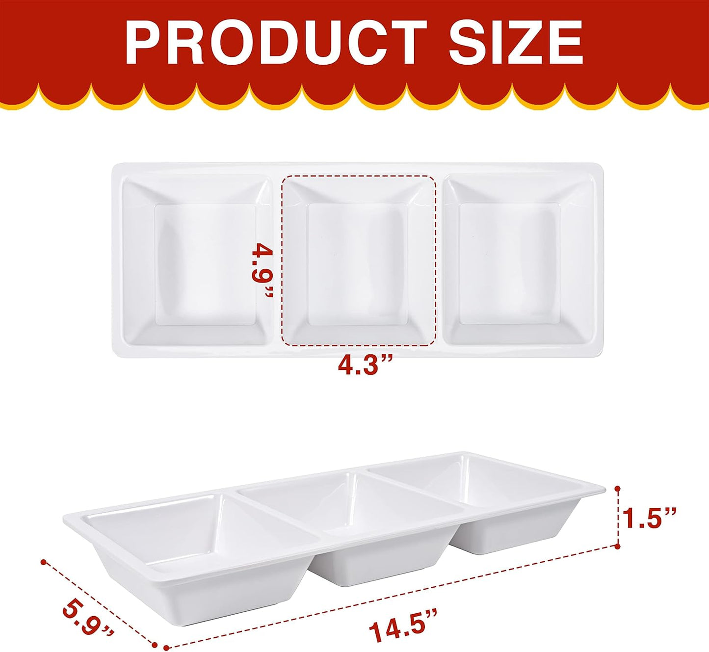 Blue Boat Divided Melamine Serving Platter Set of 3, Stackable, Easy to Clean, Dishwasher Safe, Housewarming Gift, All Seasons, Appetizer, Snack, Fruit, Cheese, Charcuterie (3, 14.5“ x 4.9“)