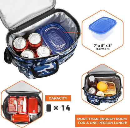 opux Insulated Lunch Bag for Men Women, Leakproof Black Lunch Box for Work, Portable Soft Lunch Cooler Bag with Shoulder Strap, Adult Lunchbox Lunch Pail for Kid Boy Girl School, 14 Can/8L