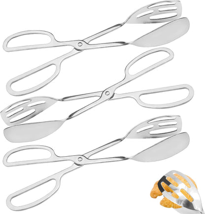 3 Pieces Buffet Serving Tongs, Salad Tongs for Kitchen Serving, Stainless Steel Food Scissor Tongs, Thickening Food Serving Tongs for Home Party Bread Cake Bake Steak Barbecue Buffet Catering (Silver)