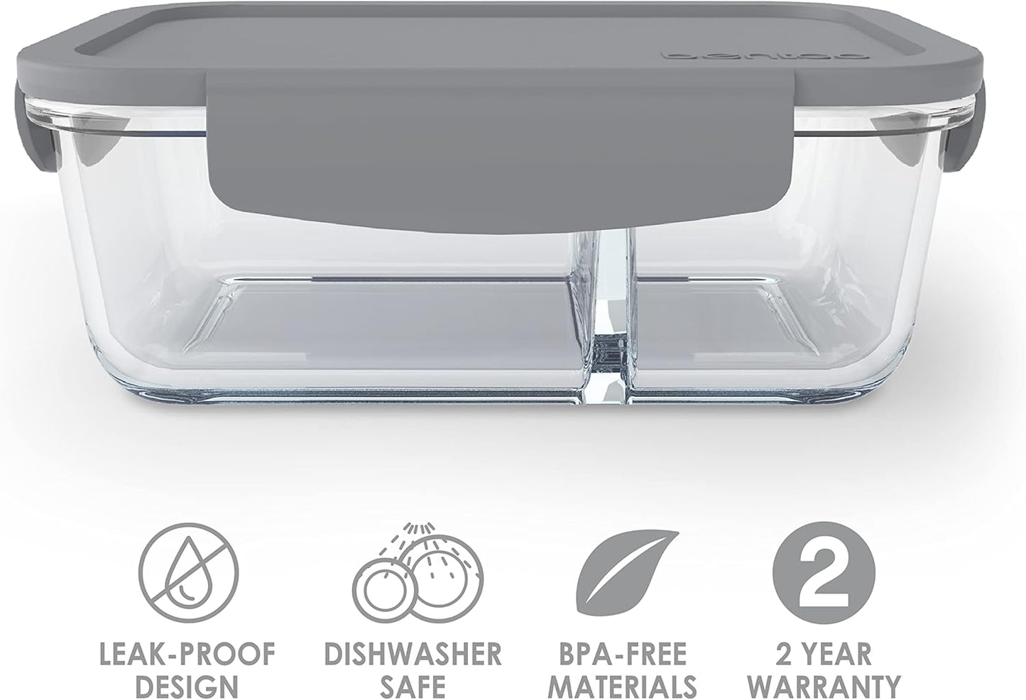 Bentgo® Glass Snack - Leak-Proof Bento-Style Snack Container with Airtight Lid and Divided 2-Compartment Design - 1.75 Cup Capacity for Meal Prepping, and Portion-Controlled Snacking (Gray)