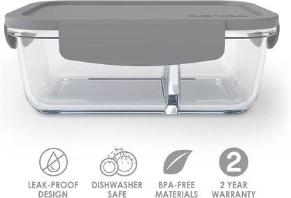 Bentgo® Glass Snack - Leak-Proof Bento-Style Snack Container with Airtight Lid and Divided 2-Compartment Design - 1.75 Cup Capacity for Meal Prepping, and Portion-Controlled Snacking (Gray)