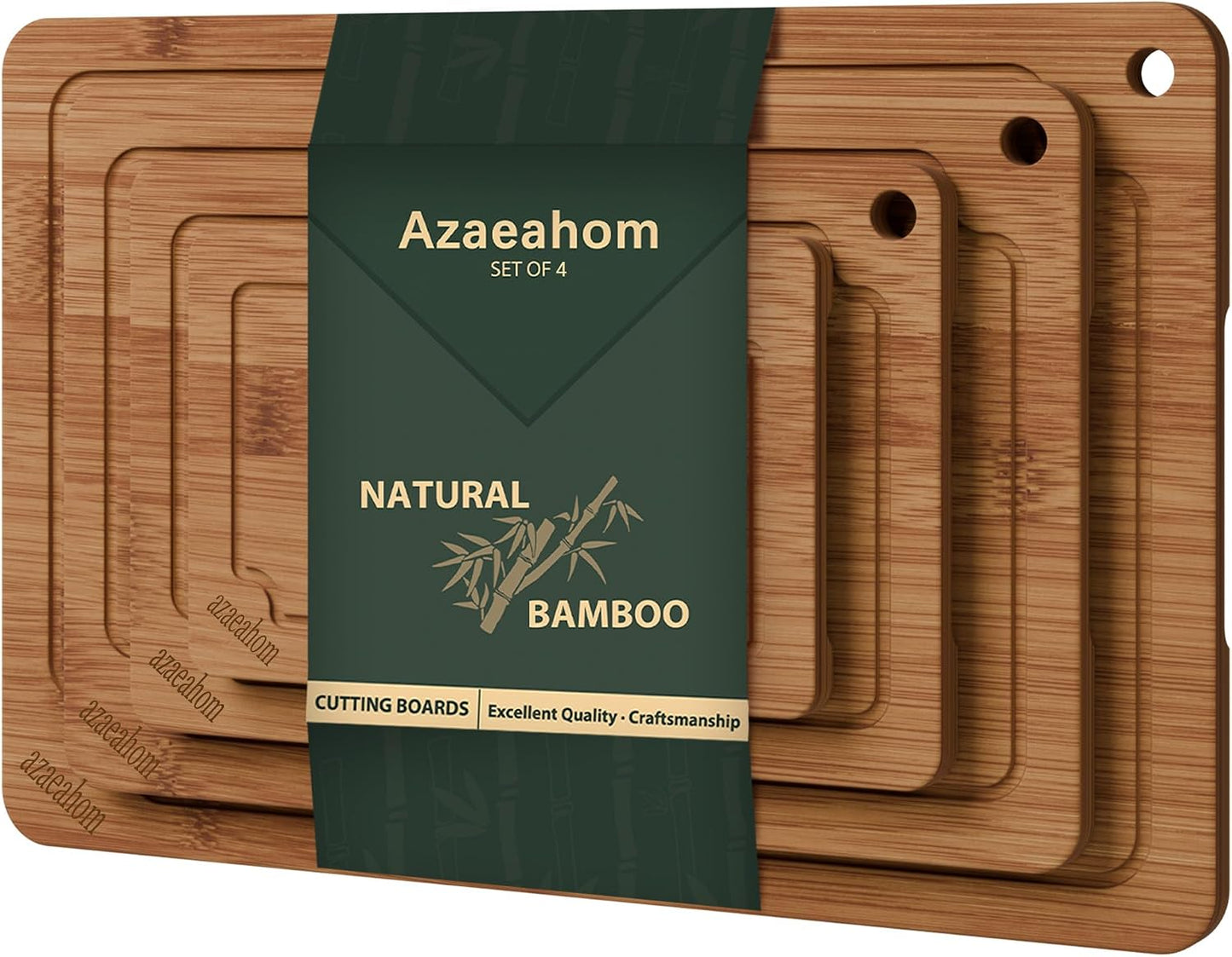 Bamboo Cutting Boards for Kitchen, Wood Cutting Board Set with Juice Grooves & Built-in Handles, Large Medium Small Chopping Board for Meat, Vegetables, Fruit