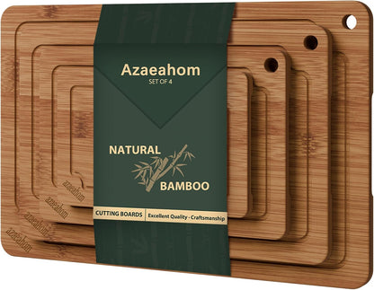 Bamboo Cutting Boards for Kitchen, Wood Cutting Board Set with Juice Grooves & Built-in Handles, Large Medium Small Chopping Board for Meat, Vegetables, Fruit