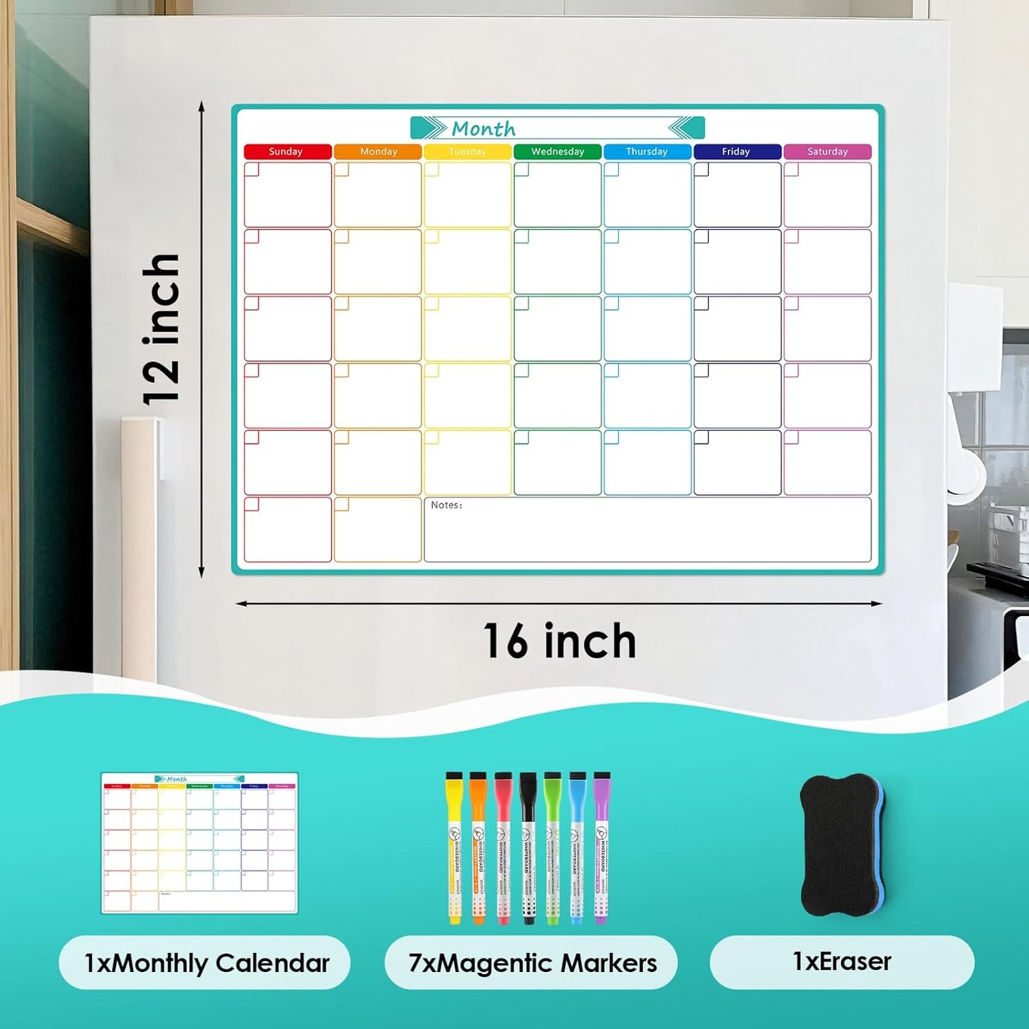 MaxGear Black Weekly Dry Erase Board,16"x12" Magnetic Whiteboard Meal Planner Blackboard for Fridge, Chalkboard Calendar Menu Planning Board Notepad for Kitchen with 7 Markers and 1 Eraser