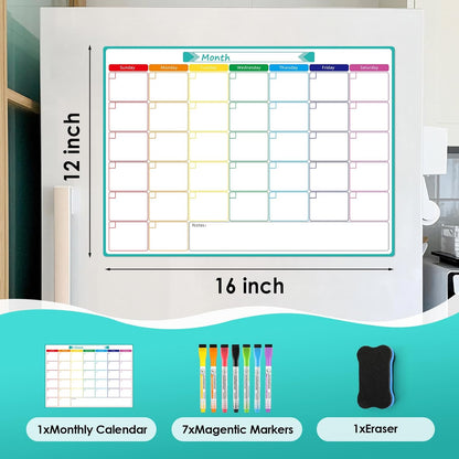 MaxGear Black Weekly Dry Erase Board,16"x12" Magnetic Whiteboard Meal Planner Blackboard for Fridge, Chalkboard Calendar Menu Planning Board Notepad for Kitchen with 7 Markers and 1 Eraser