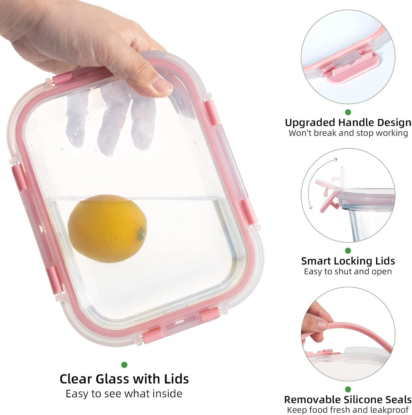 UMEIED 10 PACK Glass Food Storage Containers with Leak Proof Lids, Glass Airtight Meal Prep Containers Set for Lunch, On the Go, Leftover, Kitchen Pantry Organizers and Storage (Pink)