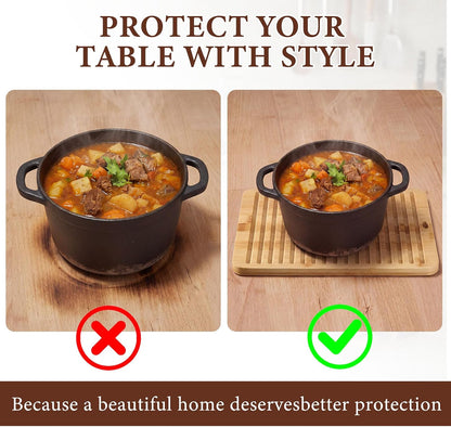 12 x 9 Inches Acacia Wood Trivet Mat Thicken Wooden Hot Pads Trivets Heat Resistant Non Slip Pads for Table Countertop Hot Dishes Holder Pot Bowl Teapot Kitchen Counter Protector