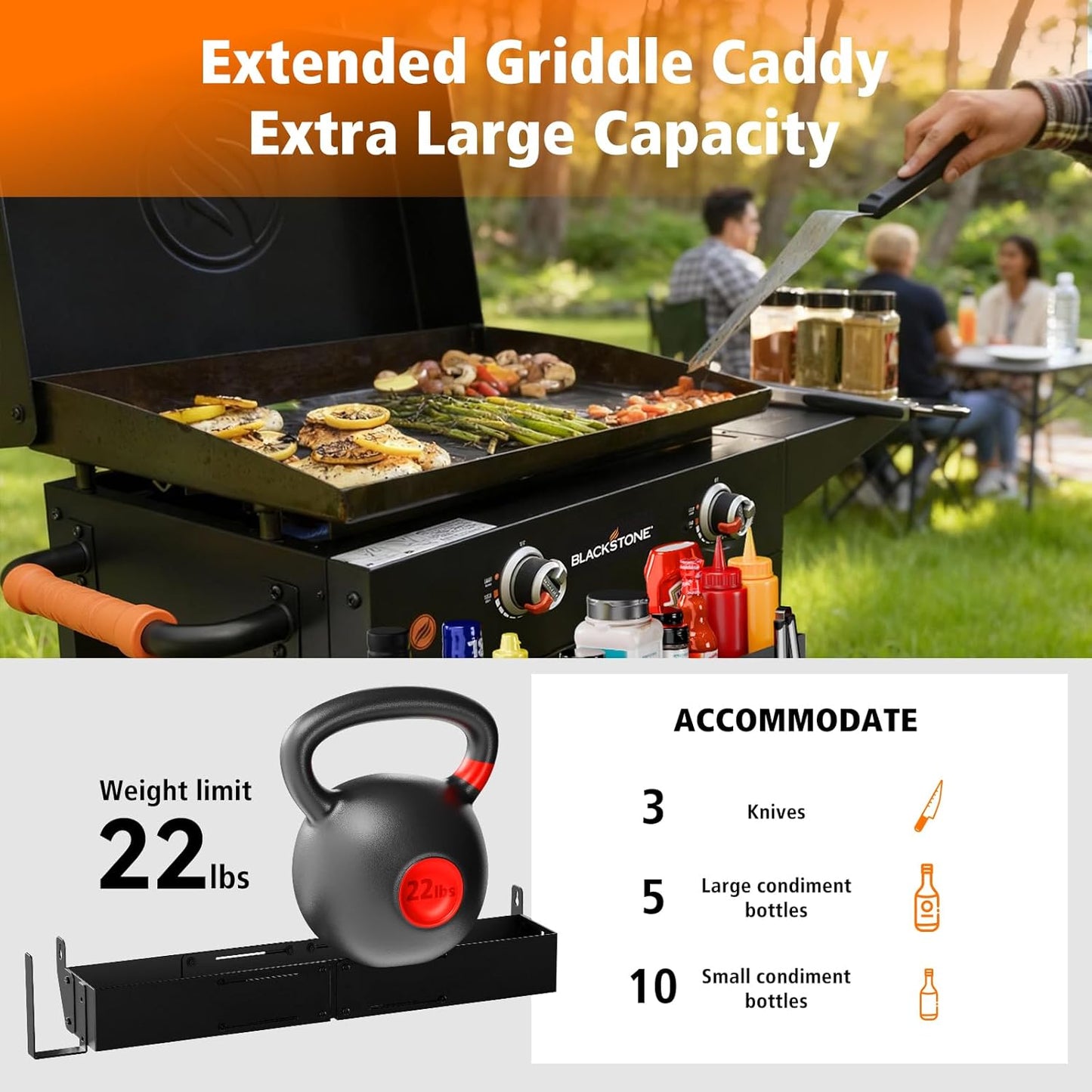 Front Griddle Caddy for Blackstone 28"/36" Griddles, Large Capacity Grill Accessories Organizer for Black Stone with Magnetic Tool Holder, Paper Towel Holder, BBQ Accessory Storage for Outdoor Grill
