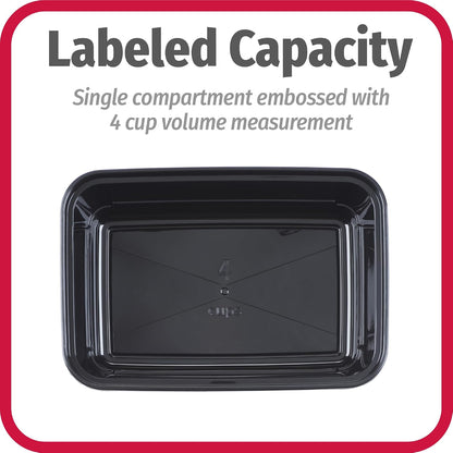 GoodCook Everyday Meal Prep 1‑Compartment Set with 50 Containers + 10 condiment cups with lids, made without BPA, Black