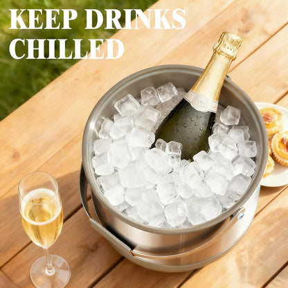 5QT/4.8L Insulated Ice Bucket for Parties, Large Capacity Double-Wall Beverage Bucket with Scoop & Lid for Champagne, Wine, Cocktail (Black)