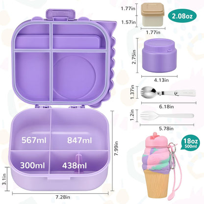 Lunch Box Kids, Leak Proof 5 Compartment Bento Box for Kids, 13oz Thermo for Hot Food Kids Lunch Box,Hot Lunch Box for School Travel