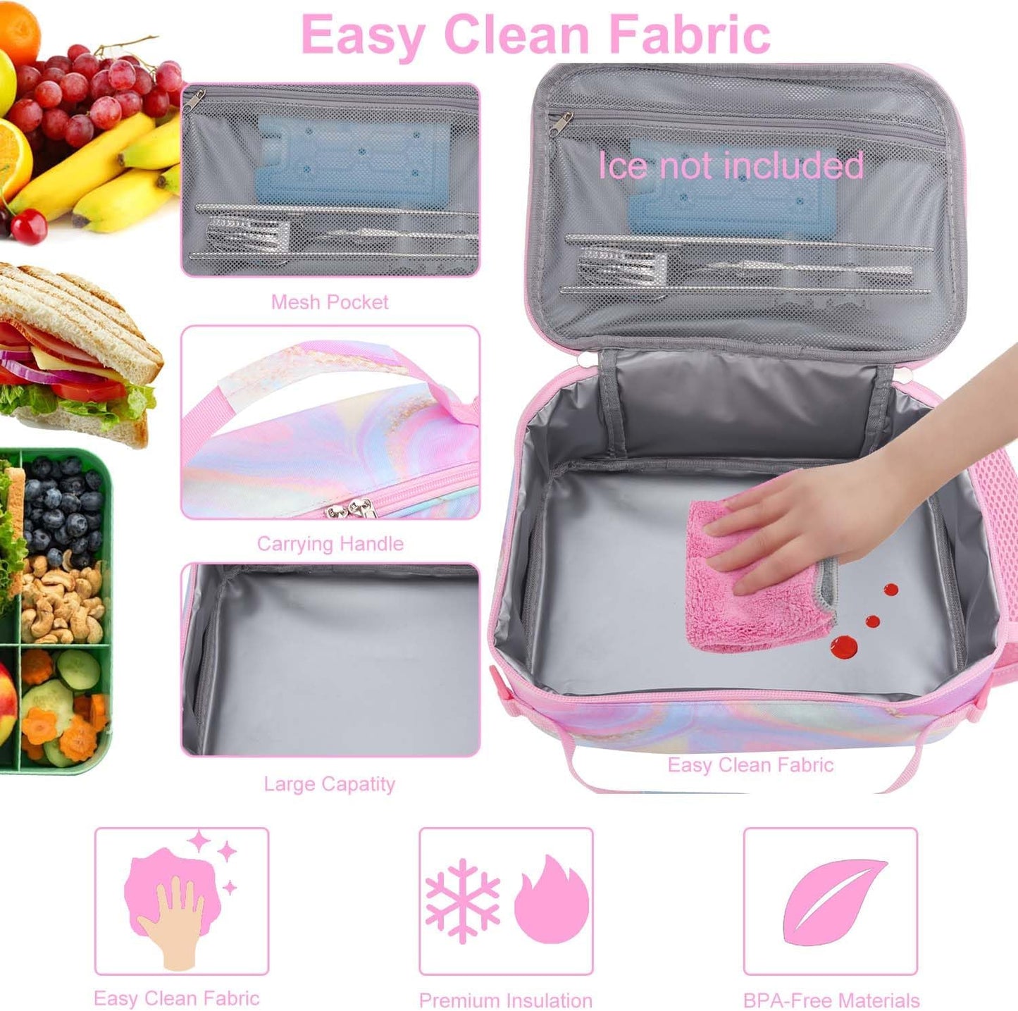 RHCPFOVR Kids Initial Lunch Bag - Insulated Lunch Box for Boys Girls,Washable Lunch Bag and Reusable Toddler Leak-proof Lunchbox for School and Daycare - Colors B