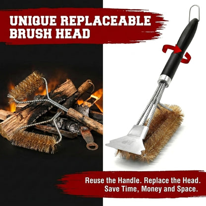 KITCHEN PERFECTION GrillSaver - Safe BBQ Grill Brush for Outdoor Grill with Replaceable Cleaning Head -Heavy-Duty Grill Cleaner with Scraper for All Grates +2 Bonuses -Best Grilling Gifts for Men