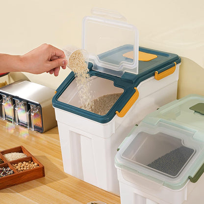 Large Flour Storage Container Bin 25lb, 2Pack Airtight Rice Storage Containers with Measuring Cup&Scoop, BPA Free with Wheels Seal Locking Lid for Flour, Rice, Grain (50LBS Total, Blue)