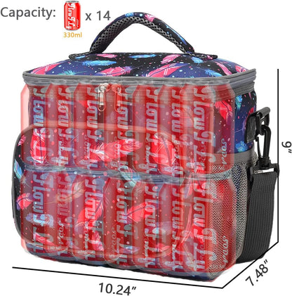 FlowFly Insulated Reusable Lunch Bag Adult Large Lunch Box for Women and Men with Adjustable Shoulder Strap,Front Zipper Pocket and Dual Large Mesh Side Pockets,Cherry - Colors B