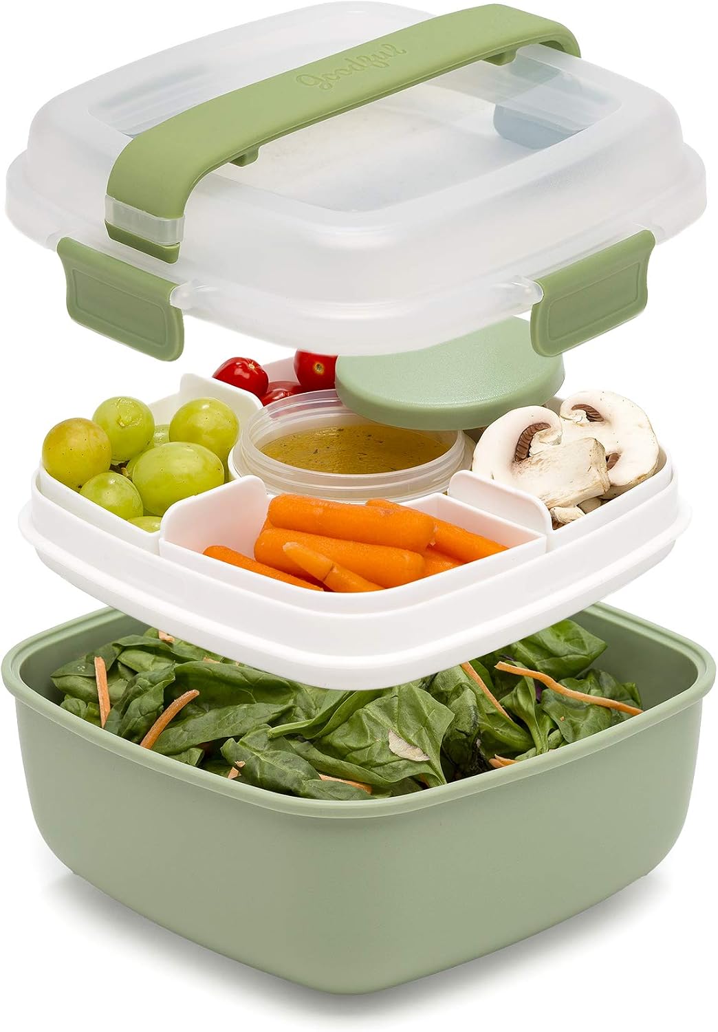 Goodful Stackable Lunch Box Container, Bento Style Food Storage with Removeable Compartments for Sandwich, Snacks, Toppings & Dressing, Leak-Proof and Made without BPA, 56-Ounce, Blue